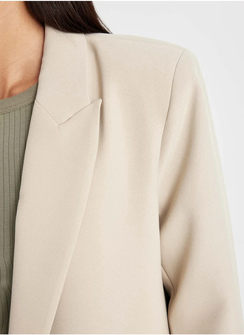 ديفاكتو Oversized Fit Wide Blazer Collar Button-Up Basic Blazer Jacket