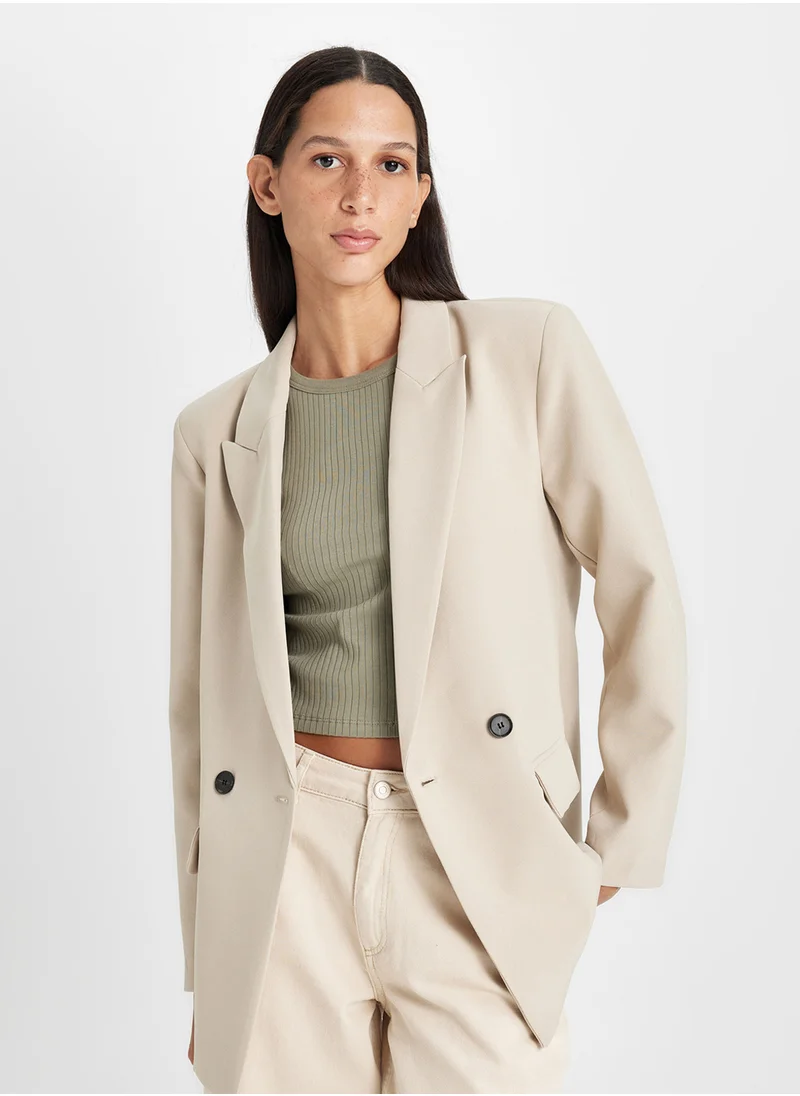 ديفاكتو Oversized Fit Wide Blazer Collar Button-Up Basic Blazer Jacket