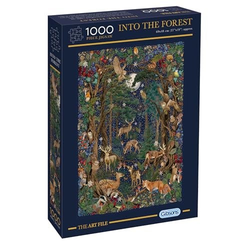 Gibsons The Art File Into The Forest 1000 Piece Jigsaw Puzzle Woodland Puzzle with Owl Deer Fox Night Sky Sustainable Puzzle for Adults Teens Premium 100 Recycled Board - Image 1