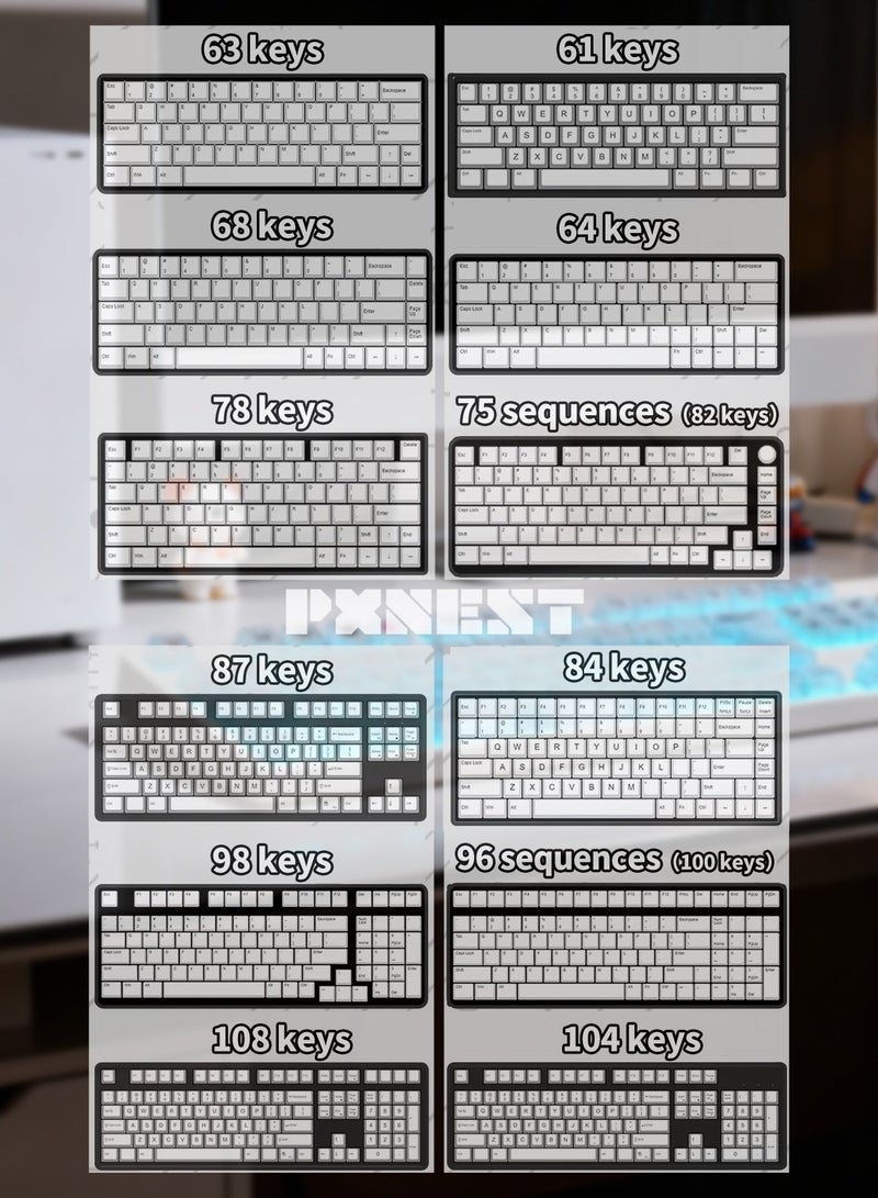 بيكسنست طقم مفاتيح 104 OEM معتم بالعربية – PC، طباعة UV، RGB خلفي، ارتفاع OEM، متوافق مع محاور Cherry MX، التخطيطات 61/68/75/84/87/89/96/98/100/104/108 - Image 4