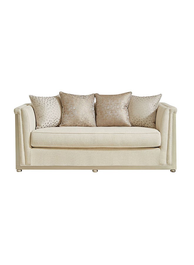 Ungheni 2 Seater Fabric Sofa - Beige/Champagne Silver, Stylish Solid Wood Frame, Comfortable 2-Seater Couch for Living Room, Modern Furniture, Durable Fabric, Perfect for Small Spaces