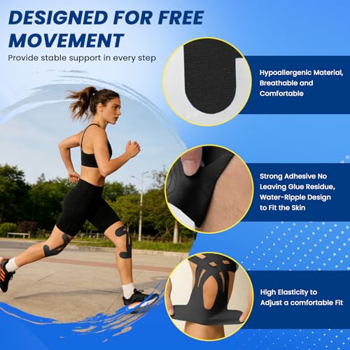 CEYOME Kinesiology Tape for Knees, 10 PCS Knee Tape for Knee Pain Relief & Support, Waterproof, Latex-Free & Breathable Athletic Tape for Basketball, Running, Sports (Black) - Image 3