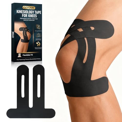 CEYOME Kinesiology Tape for Knees, 10 PCS Knee Tape for Knee Pain Relief & Support, Waterproof, Latex-Free & Breathable Athletic Tape for Basketball, Running, Sports (Black) - Image 1