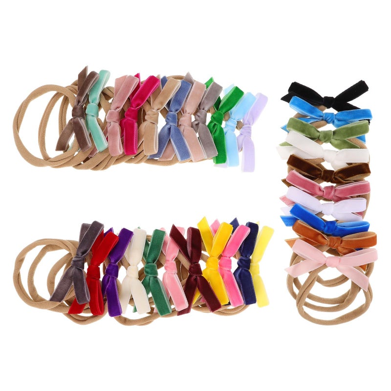 Soft Stretchy Velvet Hair Bows Headbands 32 Pcs Set For Newborns Infants Girls - Image 2