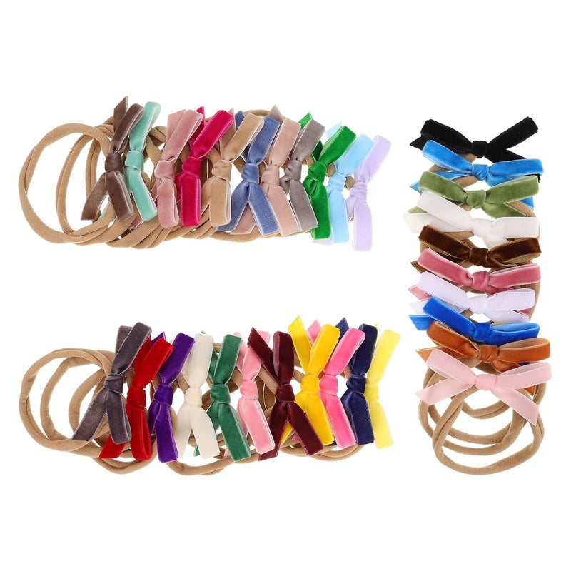 Soft Stretchy Velvet Hair Bows Headbands 32 Pcs Set For Newborns Infants Girls - Image 1