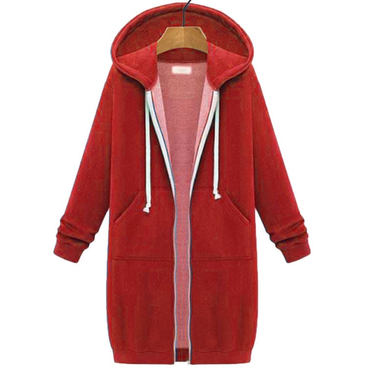 2021 Autumn Winter Brushed Fleece Hoodie Cardigan Bright red 