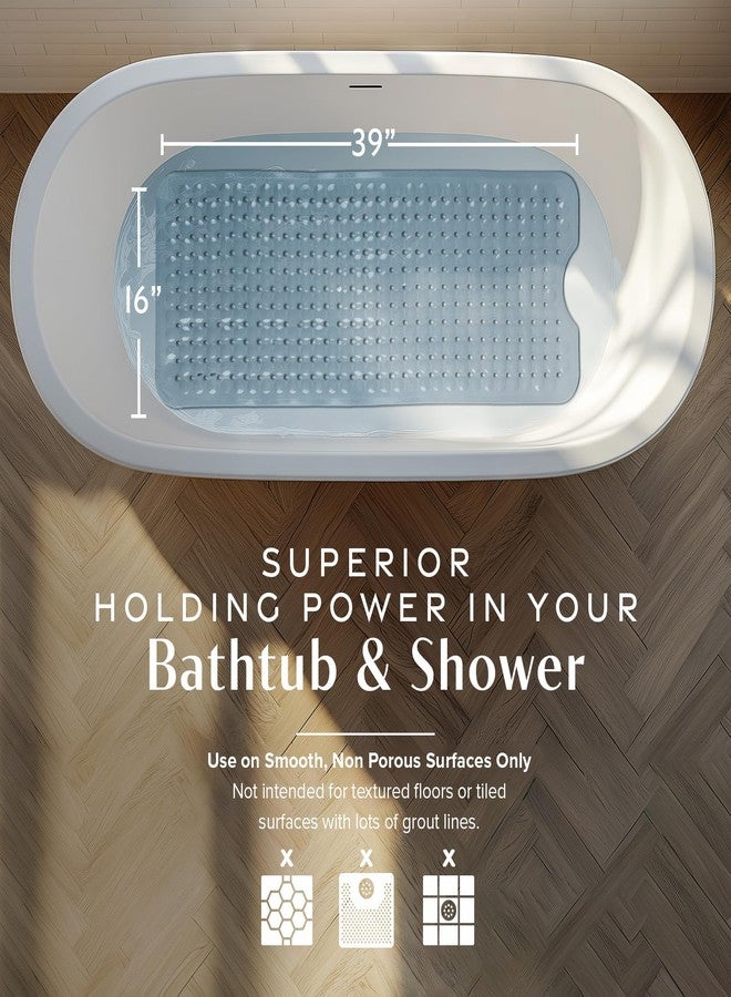 SlipX Solutions Power Grip Bathtub Safety Mat | Precision Grip Technology for Longer, Stronger, & Softer Wet Surface Protection | Solid Gray 39"x16" - Image 3
