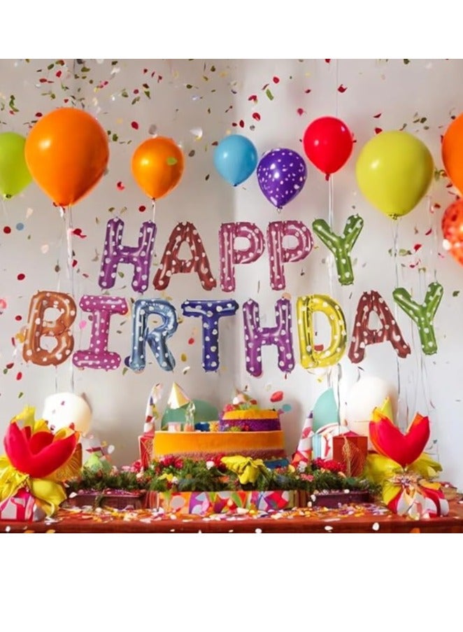 Happy Birthday Balloon Decoration Set Colourful Balloons With Small Hearts Happy Birthday Balloons Decorations 13 Letters Balloons