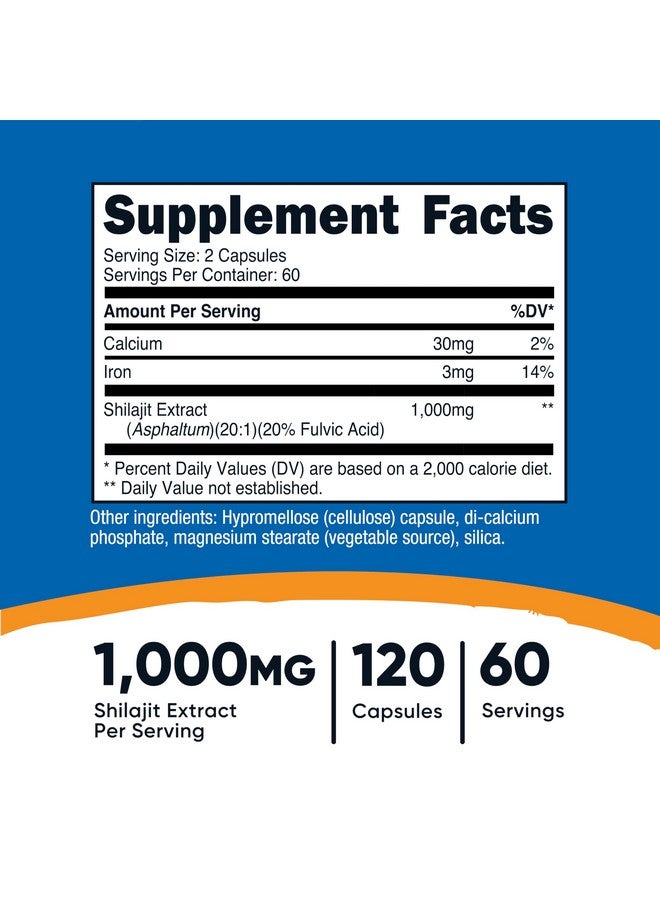 Nutricost كبسولات نوتريكوست شيلاجيت (1,000 ملغ لكل حصة) (120 كبسولة) - مستخلص شيلاجيت مع حمض الفولفيك الطبيعي، 60 حصة، خالي من الغلوتين، غير معدّل وراثيًا، مكمل غذائي مناسب للنباتيين - Image 2