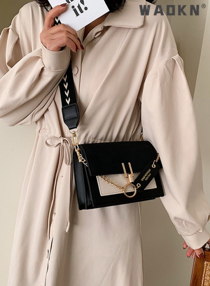 WAOKN Women's Versatile Contrasting Shoulder Bag, Ladies Fashionable Matte Small Square Bag Crossbody Bag Handbag, Chain Frosted PU Tote Bag Carrying Bag Sling Bag for College Students and Youth  - Image 4