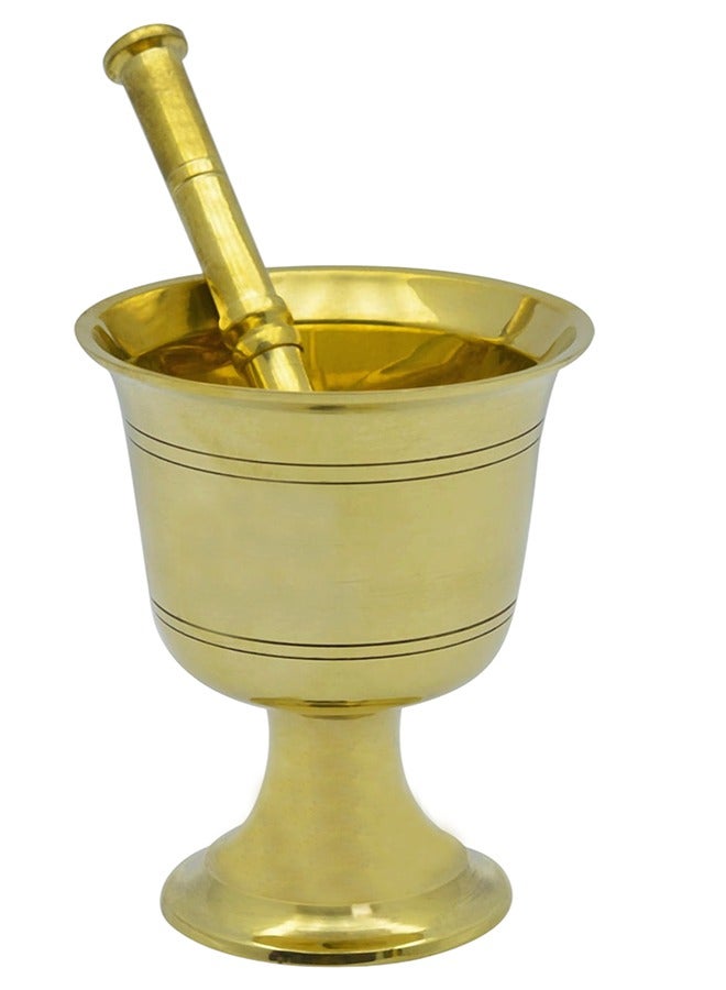 Majestic Brass Hawan Dasta Mortar and Pestle Set of 3 – Dia 10.5 cm, 11.5 cm, 12.5 cm & Height 12 cm, 13.5 cm, 15 cm – Durable Handcrafted Design for Grinding Spices, Herbs, Spiritual Rituals, and Kitchen Use - Image 1