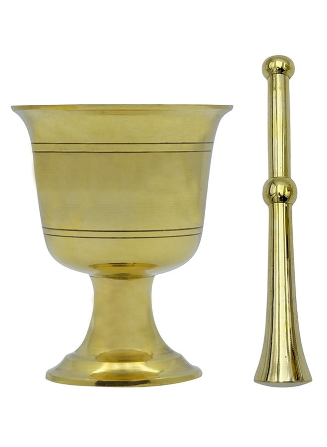 Majestic Brass Hawan Dasta Mortar and Pestle Set of 3 – Dia 10.5 cm, 11.5 cm, 12.5 cm & Height 12 cm, 13.5 cm, 15 cm – Durable Handcrafted Design for Grinding Spices, Herbs, Spiritual Rituals, and Kitchen Use - Image 4