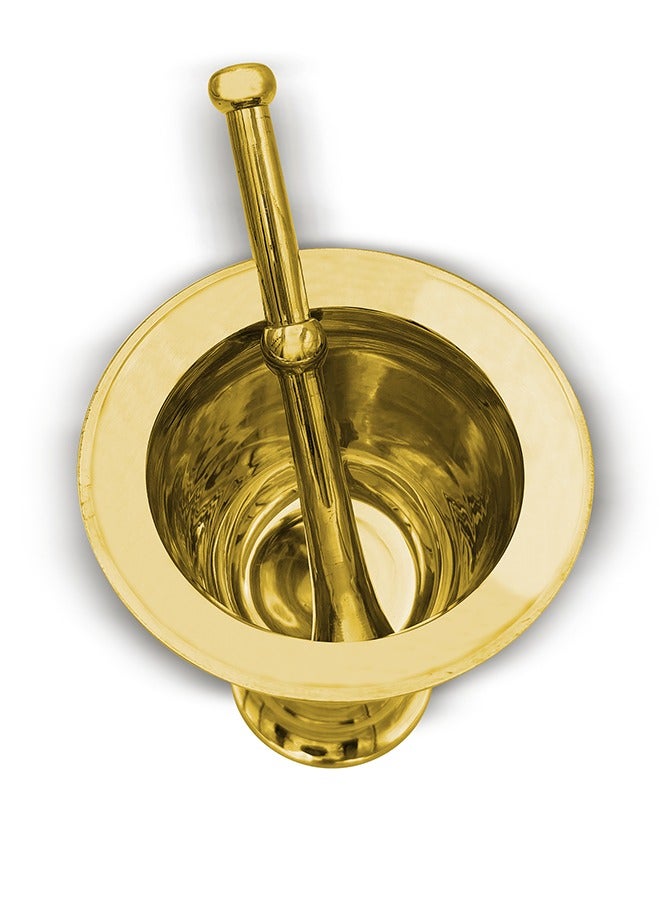 Majestic Brass Hawan Dasta Mortar and Pestle Set of 3 – Dia 10.5 cm, 11.5 cm, 12.5 cm & Height 12 cm, 13.5 cm, 15 cm – Durable Handcrafted Design for Grinding Spices, Herbs, Spiritual Rituals, and Kitchen Use - Image 3