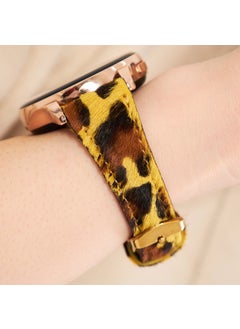 Vagave Huawei Watch GT 5 / GT 4 / 41mm Compatible Leather Strap (18mm) Women's Special Leather Strap Yellow Leopard Patterned Genuine Leather Strap  - Image 1