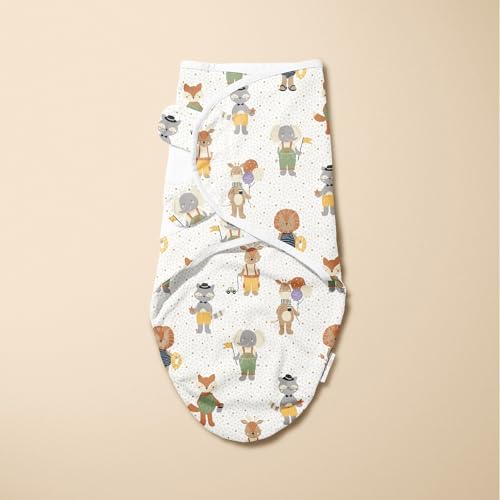 Haus & kinder 100% Cotton Baby Swaddle Wrap for Newborn | Adjustable Easywrap Swaddle Blanket for 0-3 Months | Jungle Party, Multicolor - Image 1