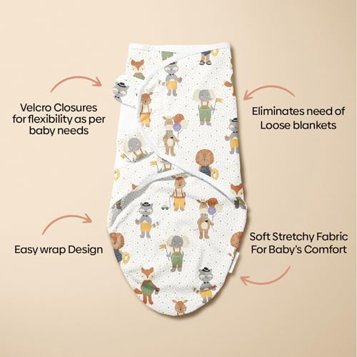 Haus & kinder 100% Cotton Baby Swaddle Wrap for Newborn | Adjustable Easywrap Swaddle Blanket for 0-3 Months | Jungle Party, Multicolor - Image 4