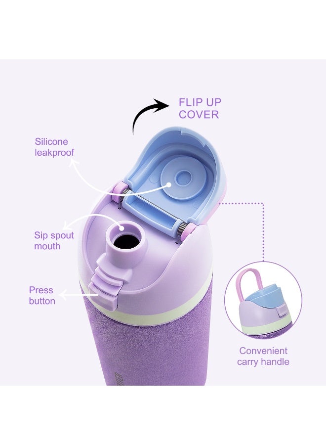 Eazy Kids زجاجة ماء من الستانلس ستيل مع لمسة براقة مخصصة للأطفال من Eazy Kids بسعة 720 مل – عازل مزدوج الجدار، غطاء بفوهة، مانع للتسرب - بنفسجي - Image 4