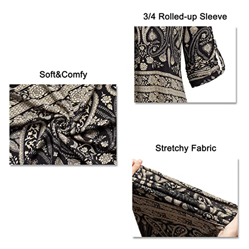 BEPEI Dressy Tops for Women Business Casual Work V Neckline Shirt Vintage Half Sleeve Slimming Fitted Professional Office Chiffon Blouse Fall Feminine Outdoor Daily Wear Black Beige XL - Image 4