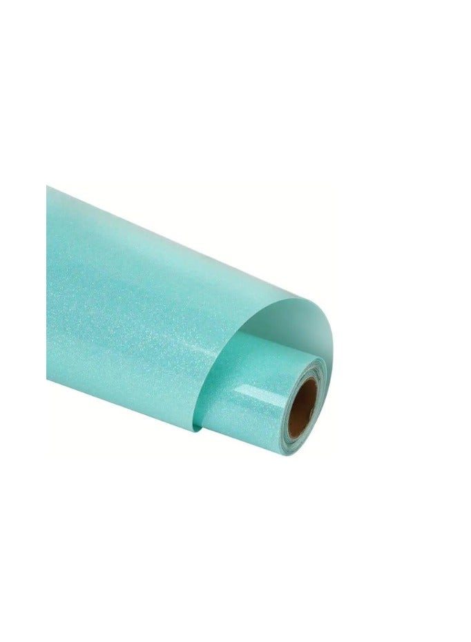 Kalon KALON® 3 Meter AQUA Glitter Heat Transfer Vinyl Roll 12'' x 10ft 3 Meter for T-Shirts, Bags,fabric.Craft Hats & Shoes – Premium HTV for Iron-On or Heat Press HTV roll for t-shirt printing - Image 1