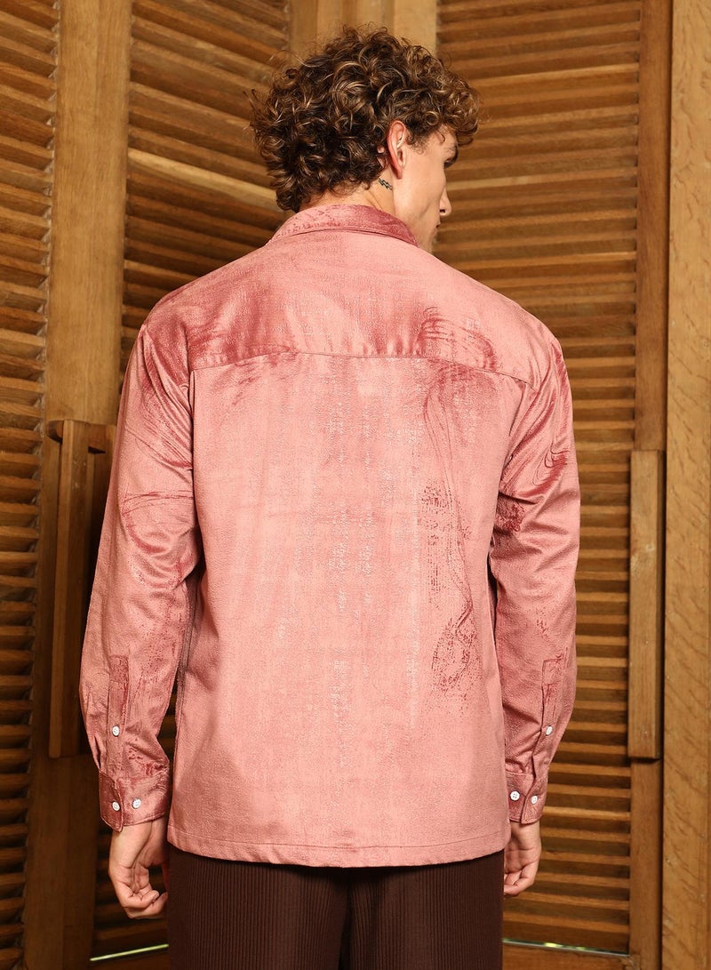 Campus Sutra Campus Sutra Men's Coral Pink Corroded Utility Shacket For Casual Wear | Spread Collar | Long Cuffed Sleeves | Button Closure | Overshirt/Shacket Crafted With Comfort Fit For Everyday Wear - Image 5