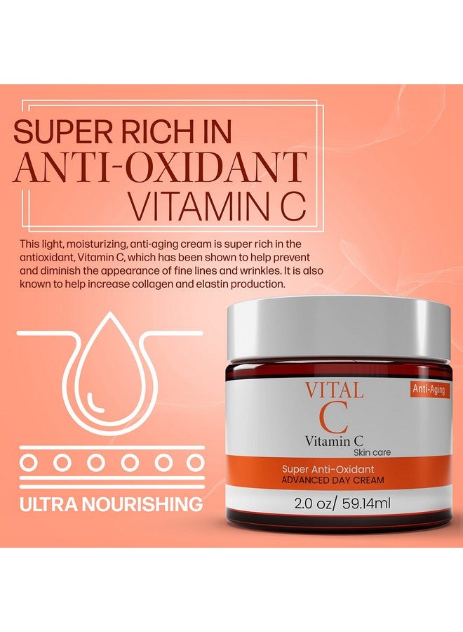 dermapeutics Advanced Vitamin C Face Moisturizer Cream/Lotion Antioxidant Hydrating Day & Night Cream To Reduce Wrinkles Fine Lines Dark Circles & Dark Spots | 2 Fl Oz - Image 2