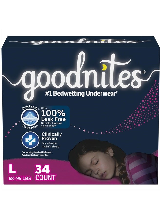 GoodNites Goodnites Girls' Nighttime Bedwetting Underwear, Size Large (68-95 lbs), 34 Ct (2 Packs of 17), Packaging May Vary  - Image 1