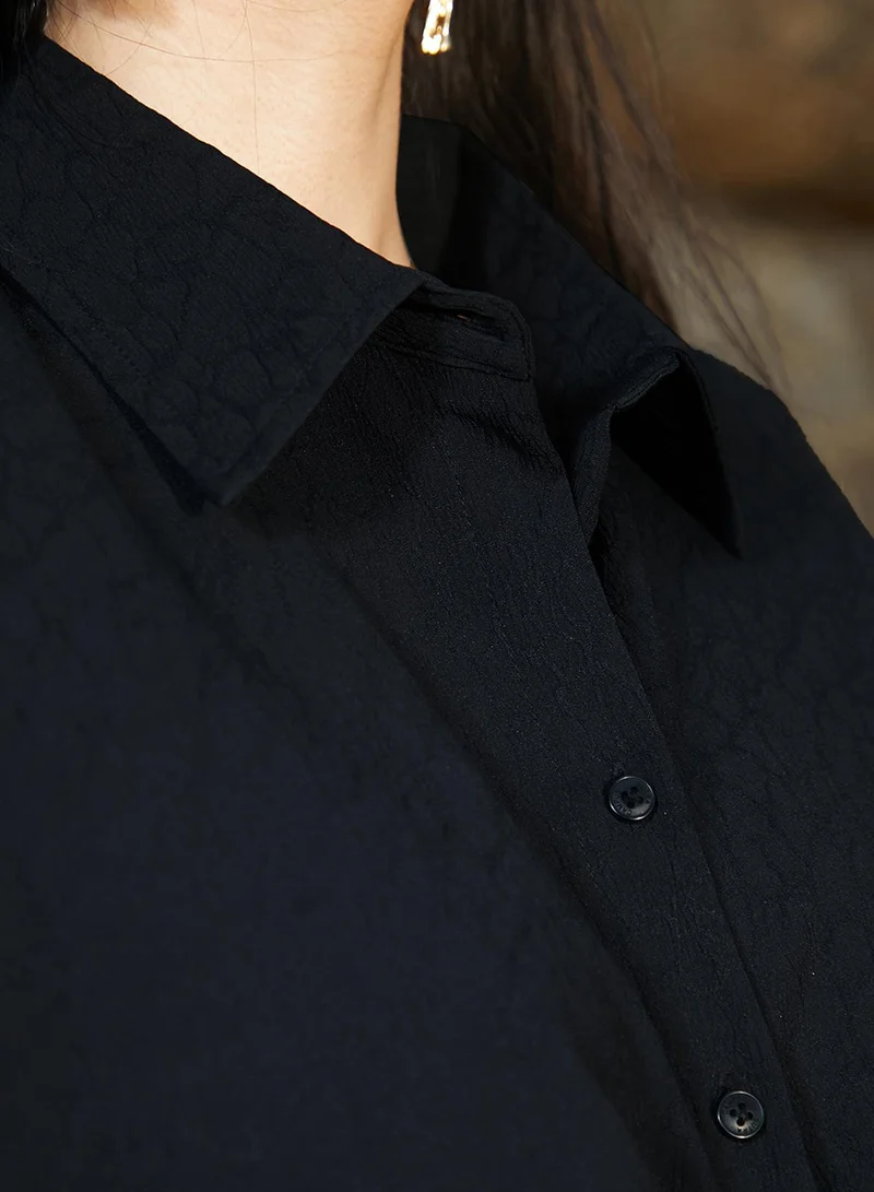 PINACOLADA Women's Onyx Black Croc Shirt For Casual Wear | Spread Collar | Long Sleeve | Button Closure | Shirt Designed With Comfortable Fit For Woman & Girls