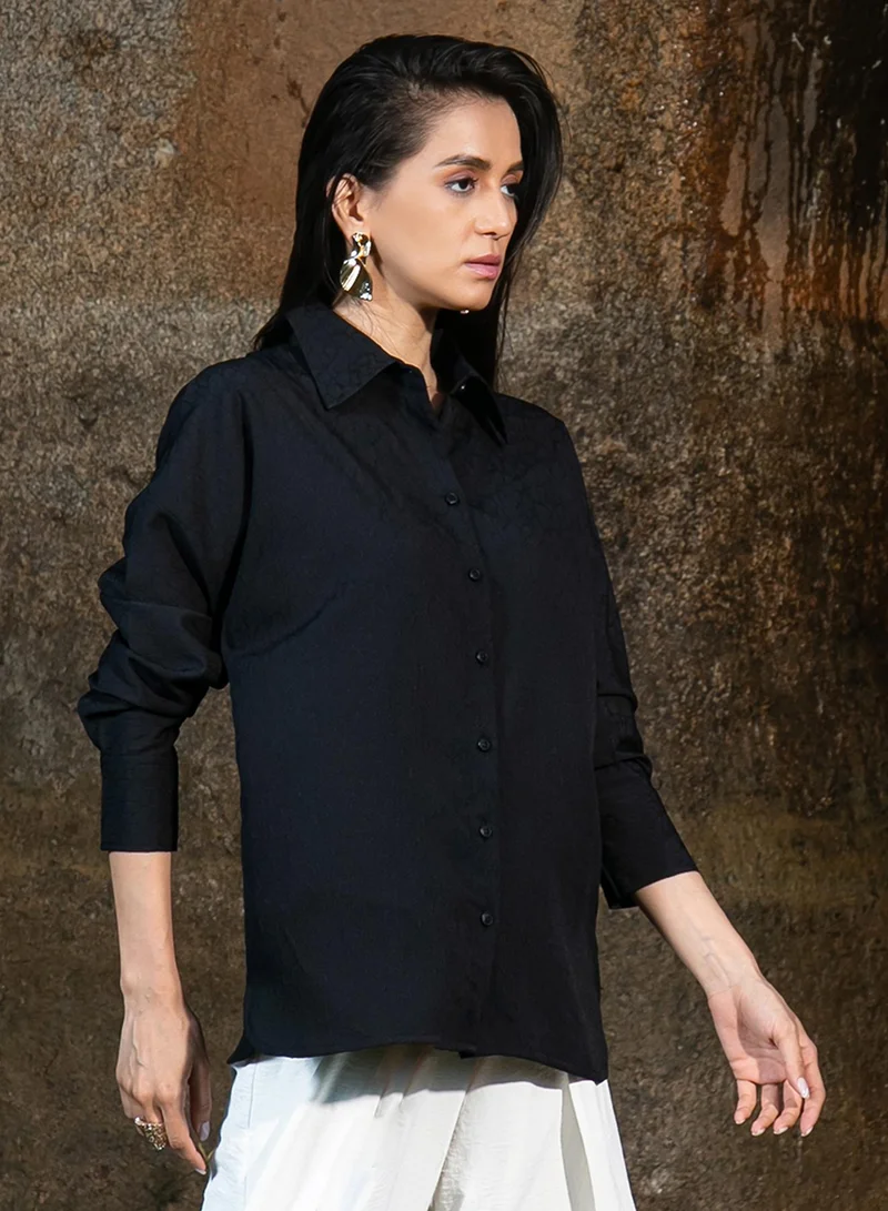 PINACOLADA Women's Onyx Black Croc Shirt For Casual Wear | Spread Collar | Long Sleeve | Button Closure | Shirt Designed With Comfortable Fit For Woman & Girls