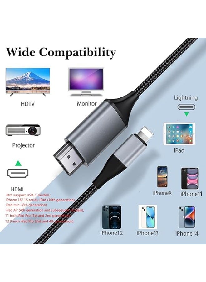 HDMI Cable for iPhone to TV, Lightning to HDMI Adapter Compatible with iPhone 14, 13, 12, 11, YouTube Output with HD 1080P Screen, Plug and Play (2m, Gray) - Image 4