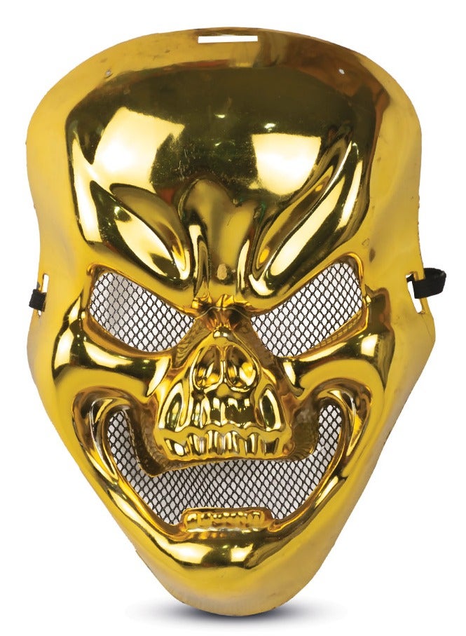 MAD TOYS Spooky Metallic Gold Skull Mask Halloween Costume Accessories for Kids and Adult, for Dress Up Theme Party Cosplay - Image 1