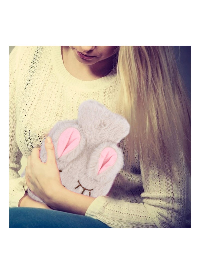 Warm Your Winter Plush Rabbit Hot Water Bottle Handy for Pain Relief Cramps and Aches in Beige - Image 2