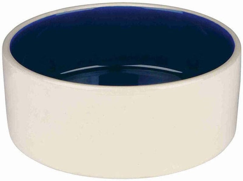 Trixie Ceramic Dog Bowl - 1L Cream and Blue - Image 1