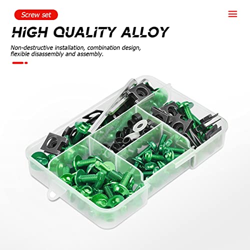 BELOMI Motorcycle Fairing Bolt Kit, 177pcs M5 M6 Motorcycle Windscreen Screws, Aluminum Fasteners Fairing Bolts Nut Clips Kit, Mounting Kits Washers Nuts Screws Assortment for Sport Bikes (Green) - Image 4