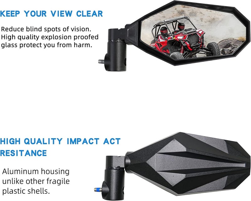 RERPRO UTV Side Rear View Mirrors for 1.75"-2" Roll Bar - Adjustable Aluminum Pair - Image 4