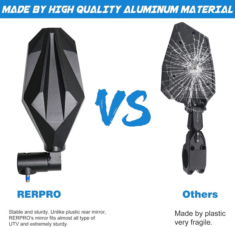 RERPRO UTV Side Rear View Mirrors for 1.75"-2" Roll Bar - Adjustable Aluminum Pair - Image 5