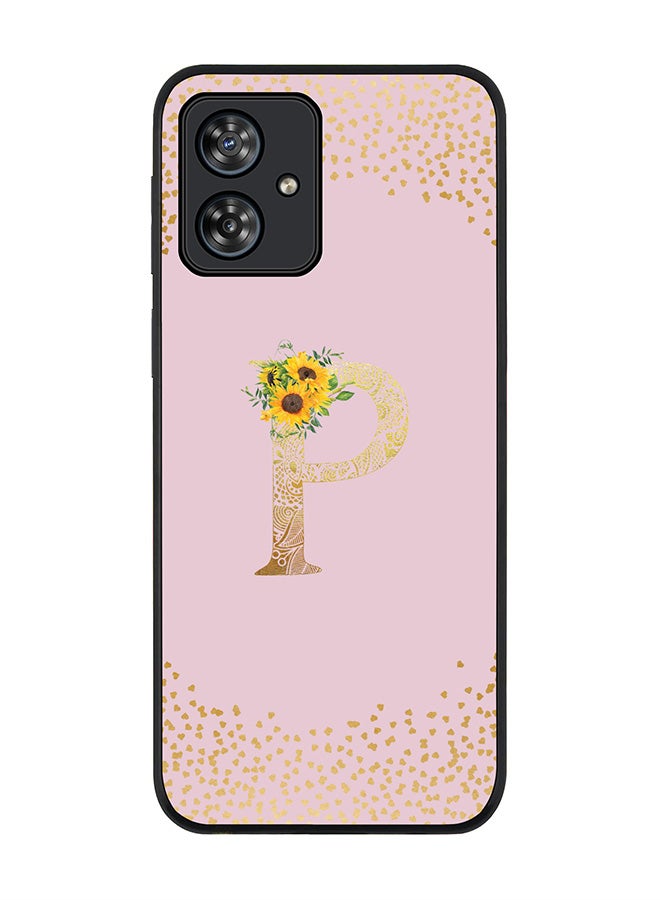 Stylizedd Rugged Black Case for Motorola Moto G54 / Motorola Moto G54 Power / Motorola Moto G64 5G,Custom Monogram Initial Letter Floral Alphabet - P (Pink) - Image 1