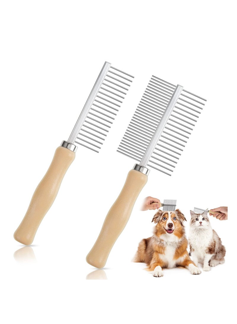 Y&D Dog Cat Comb Grooming Comb, 2Pcs Wooden Handle Stainless Steel Metal for Dogs Pet Brush Hair Flea - Image 1