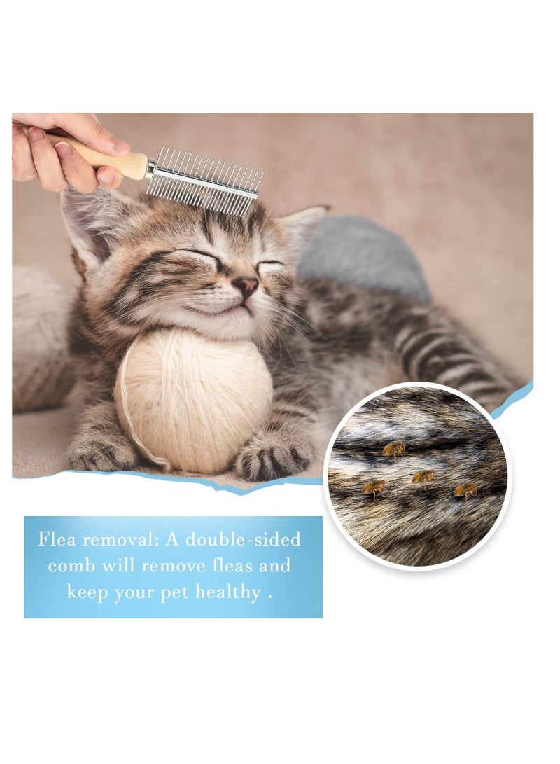 Y&D Dog Cat Comb Grooming Comb, 2Pcs Wooden Handle Stainless Steel Metal for Dogs Pet Brush Hair Flea - Image 4