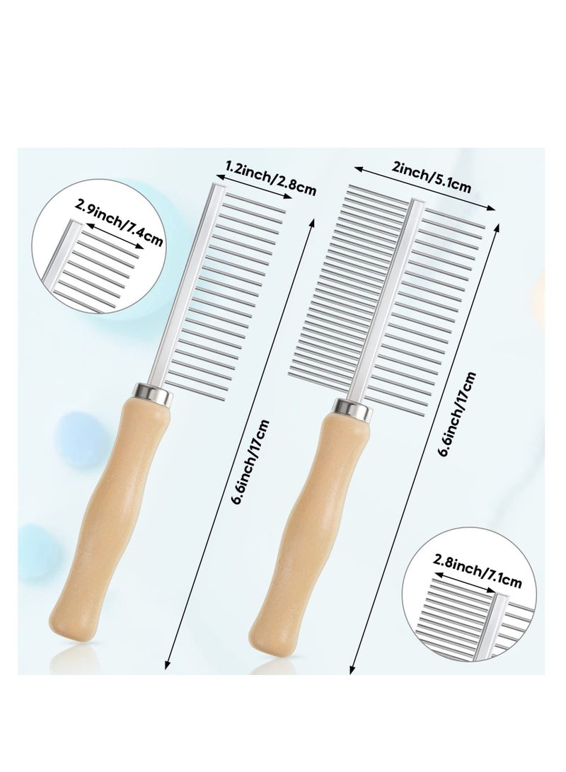 Y&D Dog Cat Comb Grooming Comb, 2Pcs Wooden Handle Stainless Steel Metal for Dogs Pet Brush Hair Flea - Image 2