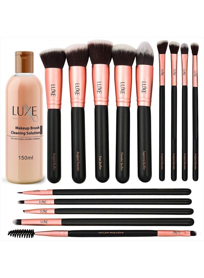 LUXE Premium Makeup Brushes Set for Face and Eye - Synthetic Brushes for Foundation, Powder, Blush, Eyeshadow - Brush Cleaning Solution Included - Perfect Make Up Brushes Kit, Beauty Brush Set (14pc) - Image 1