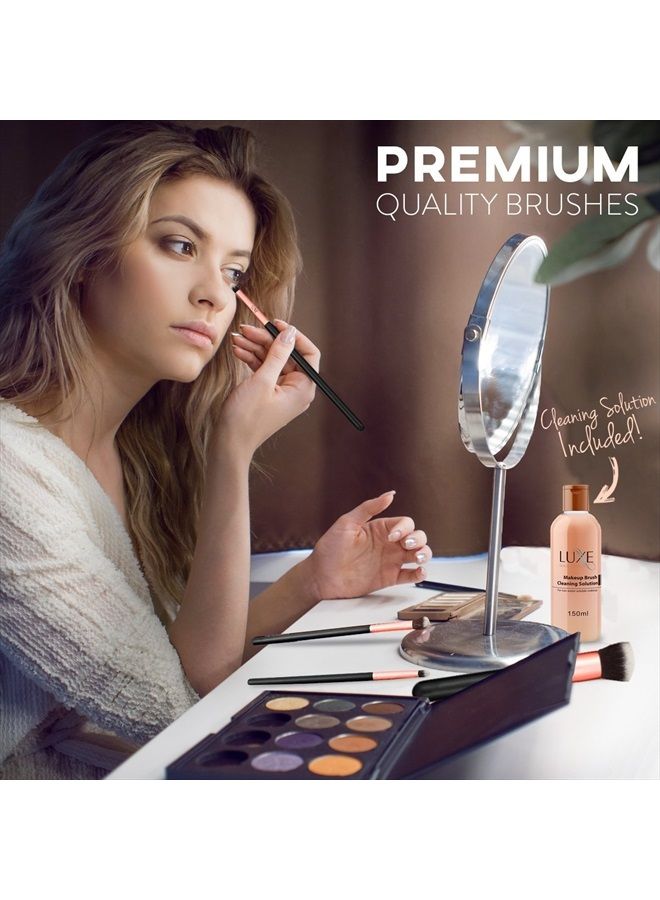 LUXE Premium Makeup Brushes Set for Face and Eye - Synthetic Brushes for Foundation, Powder, Blush, Eyeshadow - Brush Cleaning Solution Included - Perfect Make Up Brushes Kit, Beauty Brush Set (14pc) - Image 3