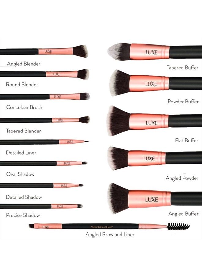 LUXE Premium Makeup Brushes Set for Face and Eye - Synthetic Brushes for Foundation, Powder, Blush, Eyeshadow - Brush Cleaning Solution Included - Perfect Make Up Brushes Kit, Beauty Brush Set (14pc) - Image 5