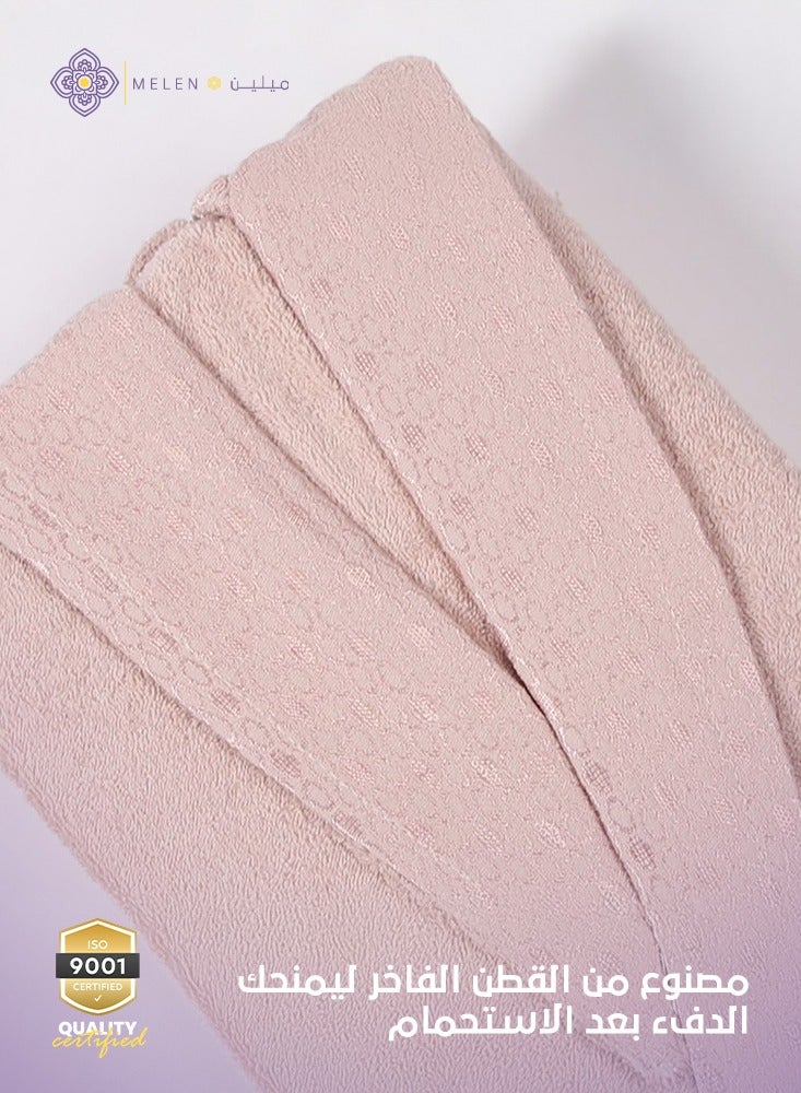 Melen Bulgarian Cotton Bathrobe Set 8 Pieces - Garden -Ecru-pink - Image 3