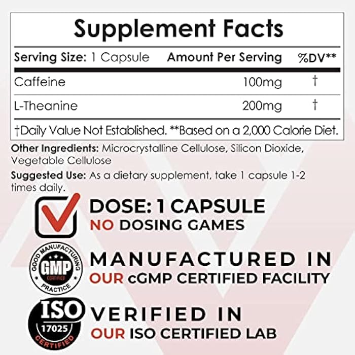 Nootropics Depot Caffeine and L-Theanine Capsules | 60 Pills | Contains 100mg of Caffeine and 200mg of L-Theanine | Natural Supplement | Energy Booster | Mental Focus + Alertness | Coffee Alternative - Image 2