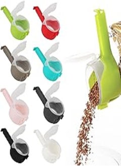 Pack of 8 sealing clips with pourer, Sporgo bag clips, colourful sealing clips, bag clips, snack dispenser, clip closure for bags, fresh clips, bag clips for storing food
