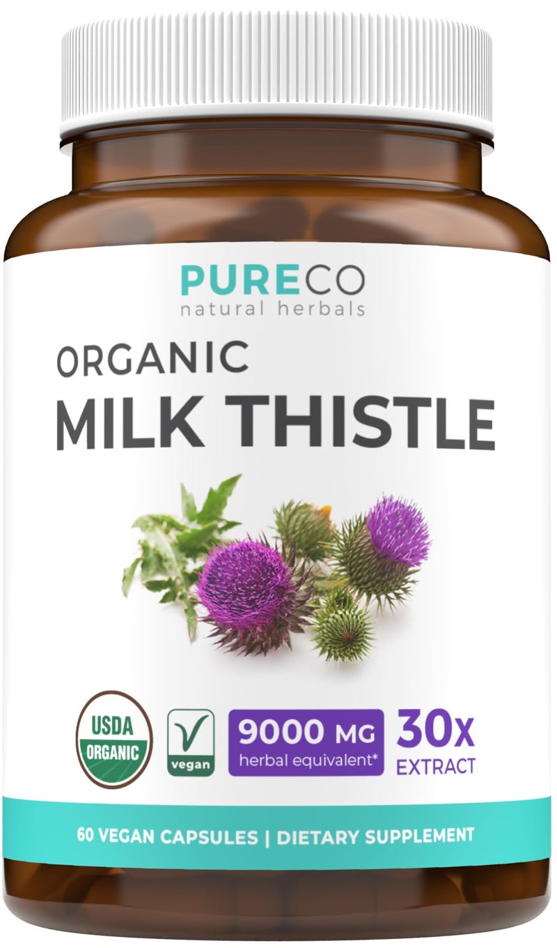 USDA Organic Milk Thistle Capsules 80 Silymarin Supplement for Liver Support Super Concentrated 300mg of 301 Milk Thistle Extract Equivalent to 9000mg Milk Thistle Liver Detox 60 Day Supply