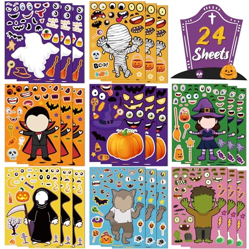 OHOME Halloween Party Favors - DIY Crafts Stickers for Kids | Kids Halloween Games Toys Gifts Treats Decorations Activities Party Supplies(24 Sheets) - Image 1