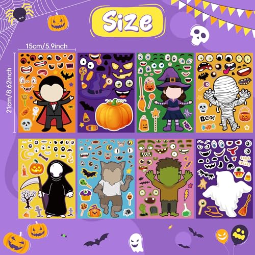OHOME Halloween Party Favors - DIY Crafts Stickers for Kids | Kids Halloween Games Toys Gifts Treats Decorations Activities Party Supplies(24 Sheets) - Image 2