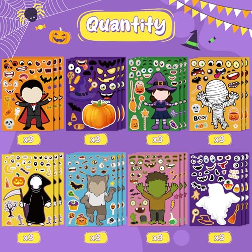 OHOME Halloween Party Favors - DIY Crafts Stickers for Kids | Kids Halloween Games Toys Gifts Treats Decorations Activities Party Supplies(24 Sheets) - Image 3