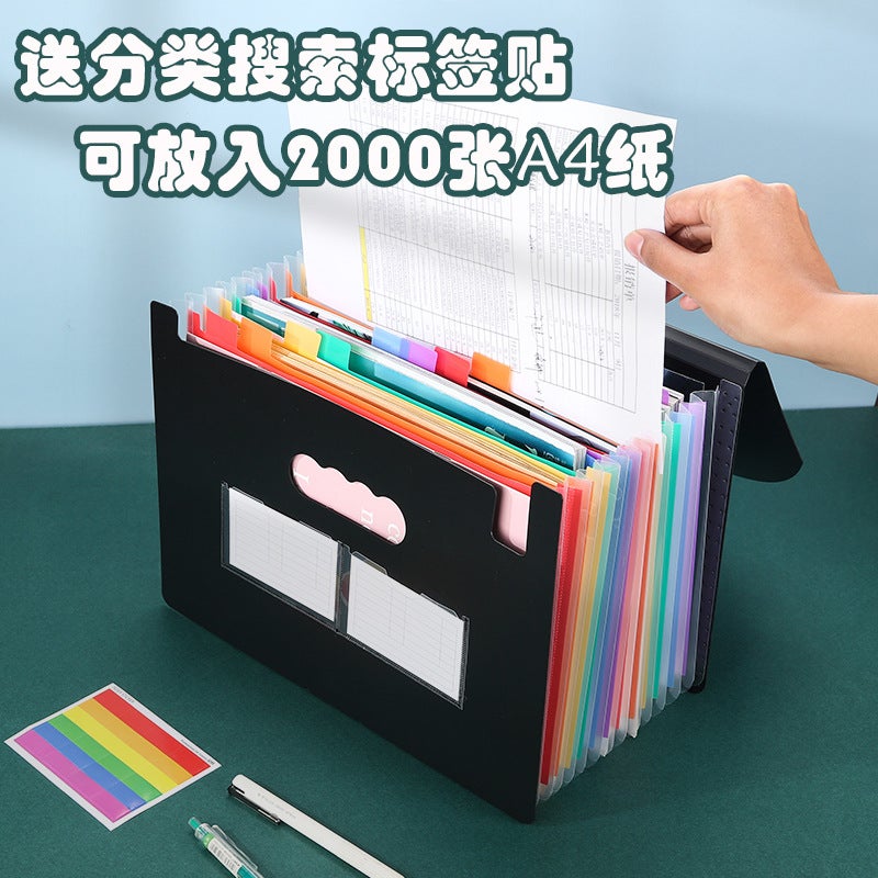 25-Pocket Three-Side-Sealed Colorful Inner Pages With Lanyard Flip Cover Accordion Folder A4 Document Folder Office Document Storage Pp Document Folder - Image 2